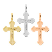 585er Gelbgold Anh&auml;nger Kreuz mit Jesus Massiv H 44,5mm