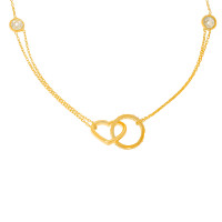 585er Gold Collierkette mit Kreis und Herz Anhänger Zirkonia