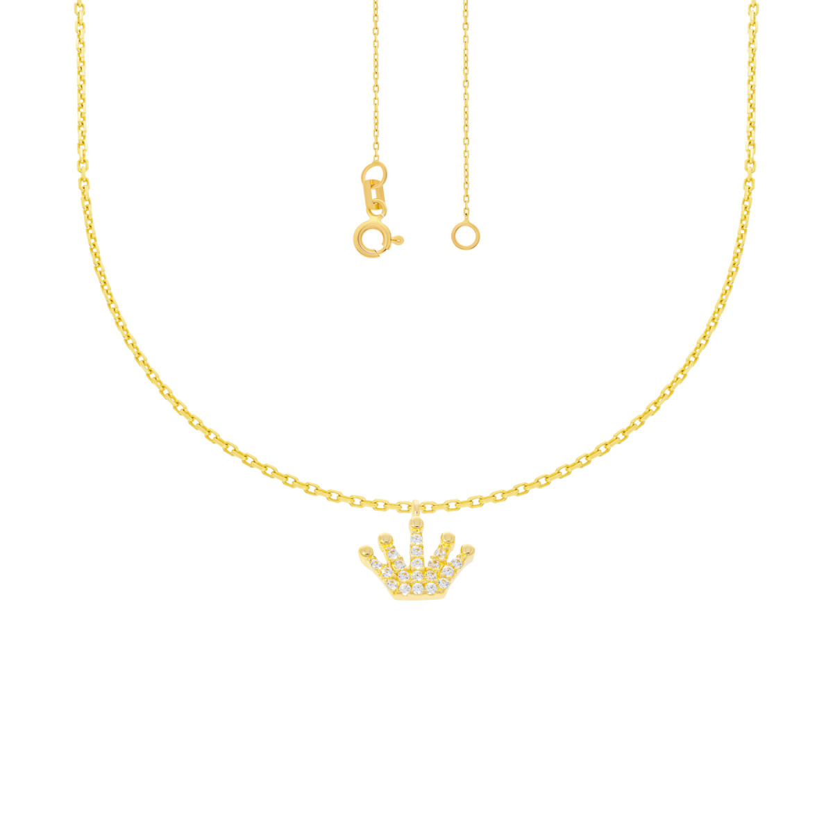 585er Gelbgold Collierkette mit Krone Anhänger Zirkonia