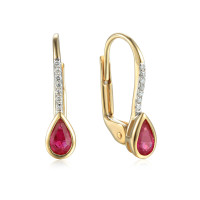 585er Gelbgold Ohrhänger Rubin 0,46ct. und 14 x Diamant