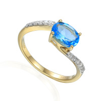 585er Gelbgold Damenring mit Blautopas 1 gallery