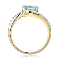 585er Gelbgold Damenring mit Blautopas 1,50ct. und Brillante