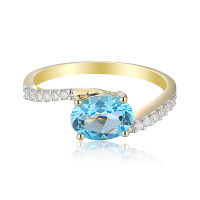 585er Gelbgold Damenring mit Blautopas 1,50ct. und Brillante