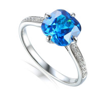 585er Weißgold Damenring mit Blaut gallery