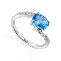 585er Weißgold Damenring mit Blaut gallery