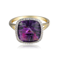 585er Gelbgold Damenring mit Amethyst 4,78ct. und Brillanten