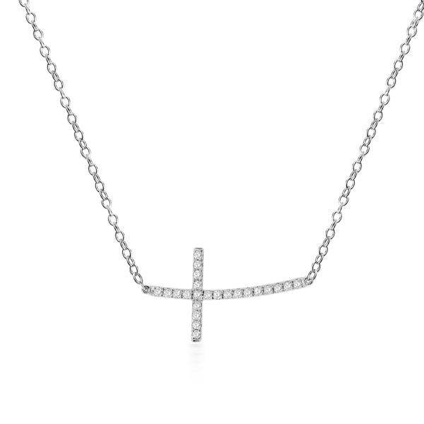 585er 14K Gold Collier mit Diamant 0,15ct. horizontalem Kreuz Brillant 14K