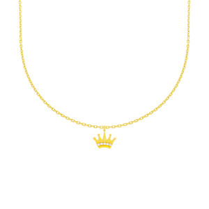 585er Gelbgold Collierkette mit Krone Anhänger Zirkonia