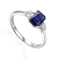 585er Weissgold Damenring mit synth. Sap gallery