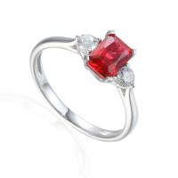 585er Weissgold Damenring mit synth. Rub gallery