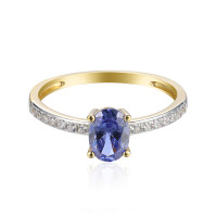 585er Gelbgold Damenring mit synth. Tansanit und Zirkonia Gr