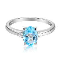 585er Weißgold Damenring Solitaire mit Blautopas 1,41c