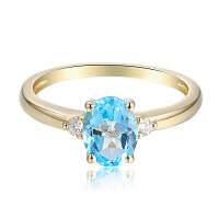 585er Gelbgold Damenring Solitaire mit Blautopas 1,41ct. und