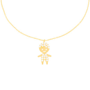 585er Gelbgold Collierkette mit Kind Anhänger Zirkonia