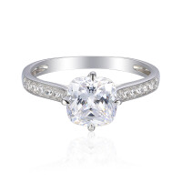 585er Weissgold Damenring Solitair mit Zirkonia Cushion Gr. 