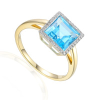 585er Gelbgold Damenring mit Blautopas 2 gallery