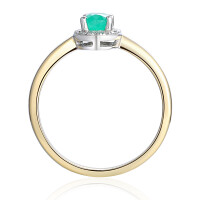 585er Gold Damenring mit oval. Smaragd 0,54ct. und Diamanten