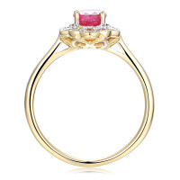 585er Gold Damenring Blütenform mit Rubin ca. 1,17ct un