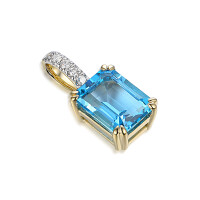 585er Gelbgold Anhänger mit Blautopas Octagon 2,87ct un