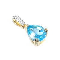 585er Gelbgold Anhänger mit Blautopas Tropfen 2,36ct un