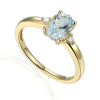 585er Gelbgold Damenring mit Aquamarin ca. 1,13ct. und Diama