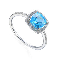 585er Weissgold Damenring mit Blautopas  gallery