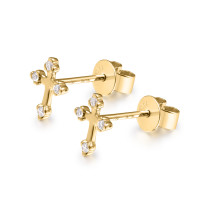 585er Gelbgold Ohrstecker Kreuz mit 4 x  gallery