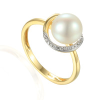 585er Gelbgold Damenring mit SW-Perle 1, gallery