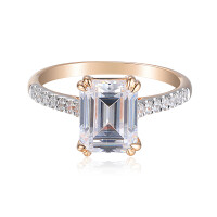 585er Rotgold Damenring Solitair mit Zirkonia Octagonschliff