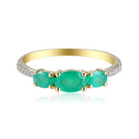 585er Gold Damenring mit drei ovalen Smaragden 0,87ct. und D