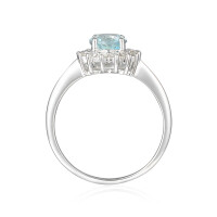 585 Weißgold Ring mit Aquamarin & Diamanten, Ovals